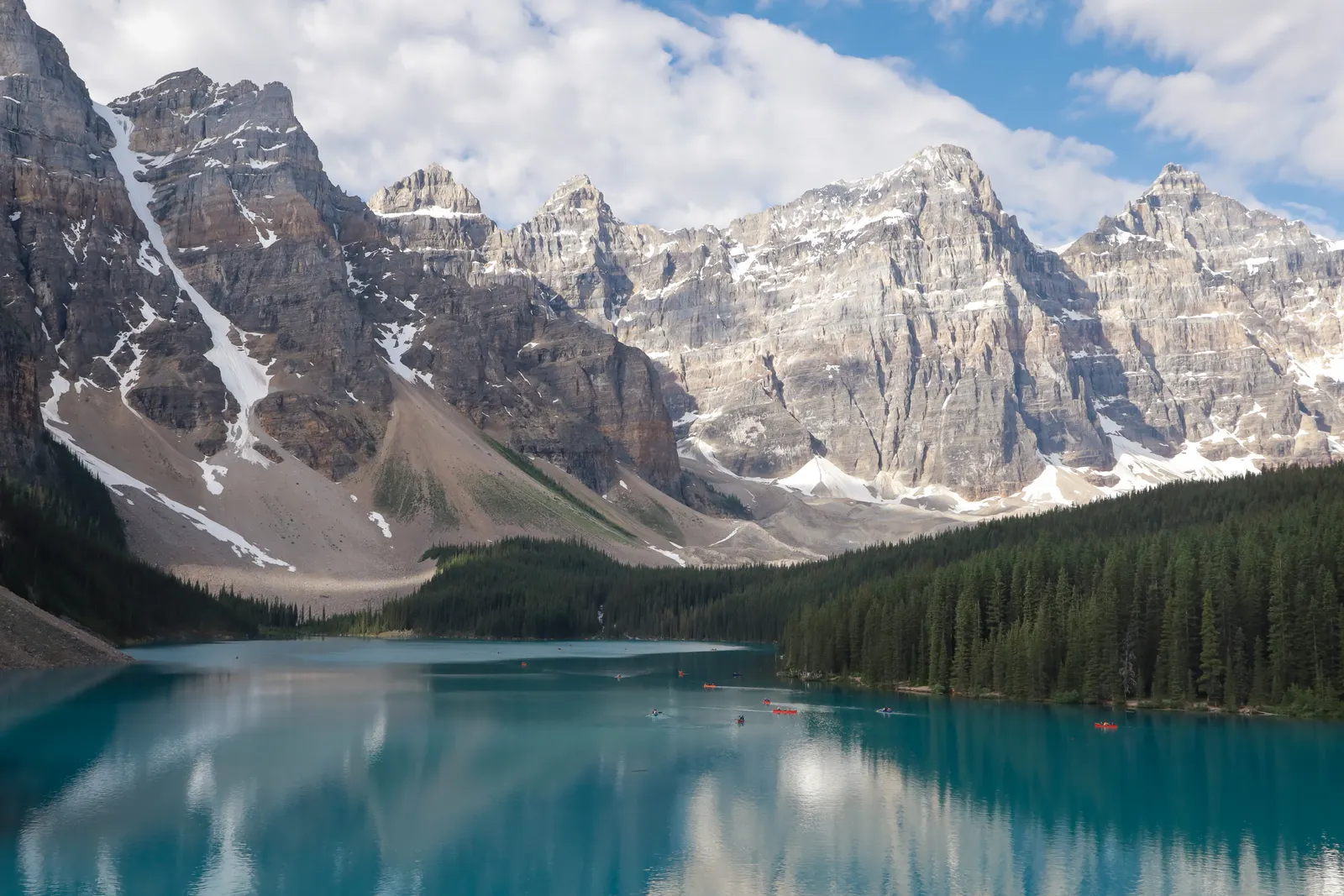 Moraine Lake’s turquoise water beneath the jagged Valley of the Ten Peaks