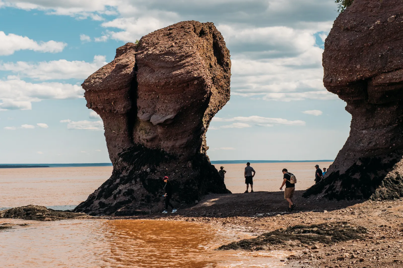Tall flowerpot-shaped sea stacks at low tide on the Bay of Fundy, New Brunswick